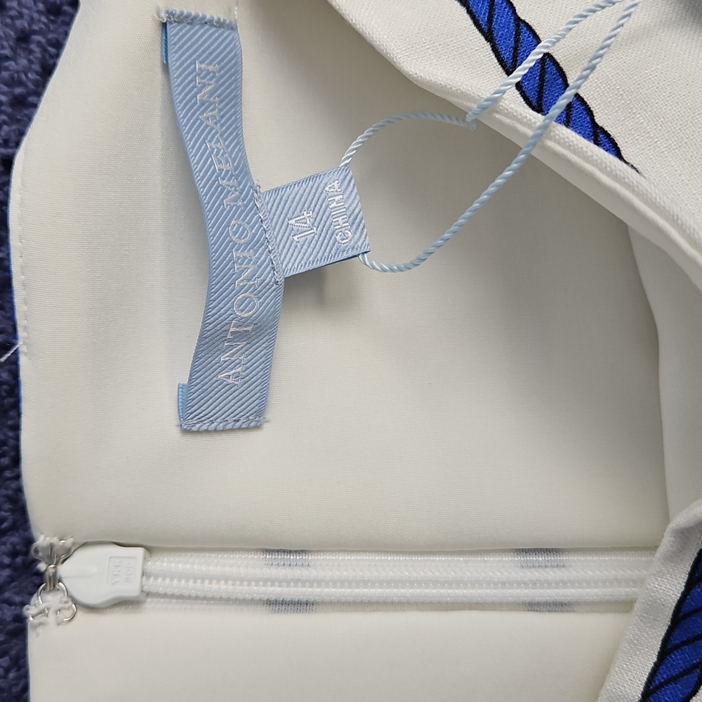 ANTONIO MELANI A-Line Flowy Maxi Skirt: White W/Blue Rope/knots: Size- 14 - Picture 11 of 16